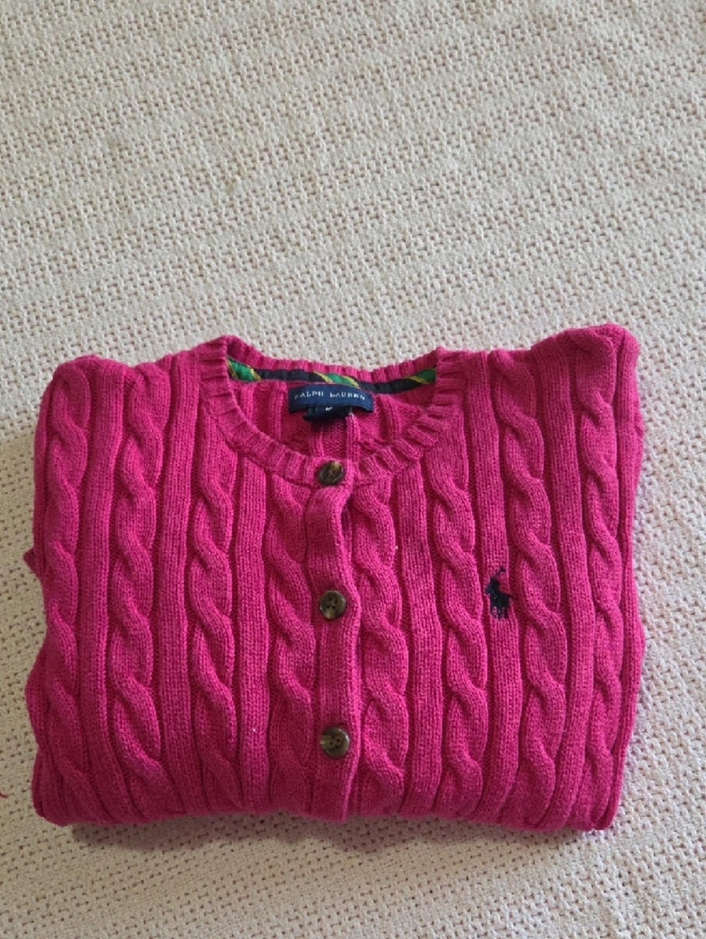 Ralph Lauren Girls Hot Pink Cable Knit Cardigan Sweater Size M 8-10 - Picture 16 of 16